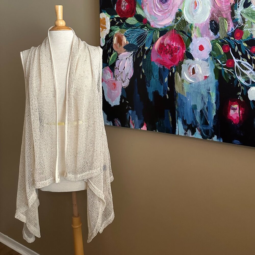 Ultimate Knitted Asymmetrical Waterfall Sleeveless Beige Vest Women's Size Small